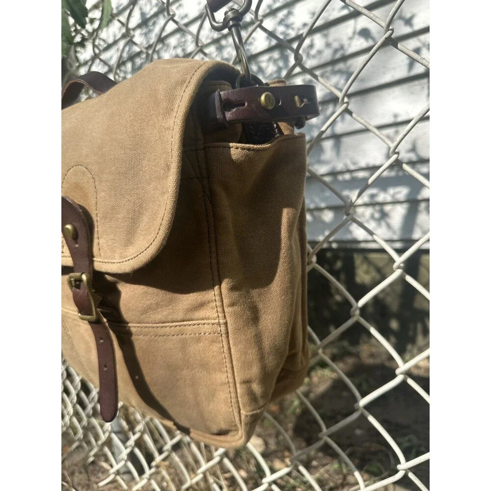 J. Crew Abingdon Abingdon Waxed Canvas Leather Messenger Bag Beige NWT